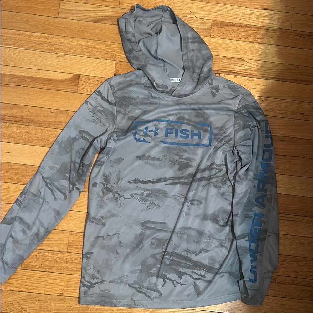 Under Armour Gray Camo Hoodie with Blue Accents